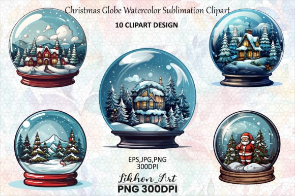10 Christmas Globe Sublimation Clipart for Illustrations