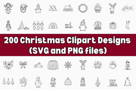 200 Christmas SVG PNG Bundle: Festive Illustrations