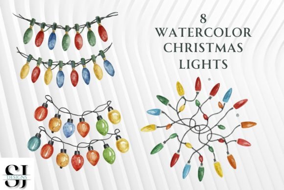 8 Watercolor Christmas Lights: Festive Illustrations