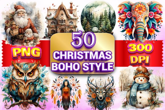 Christmas Boho Clipart 9: Illustrations for Branding