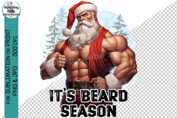 Christmas Funny Muscle Santa Beard Man Illustrations