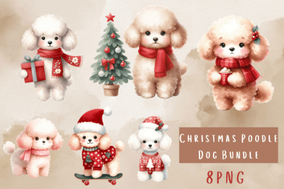 Christmas Poodle Dog Bundle: Festive Illustrations
