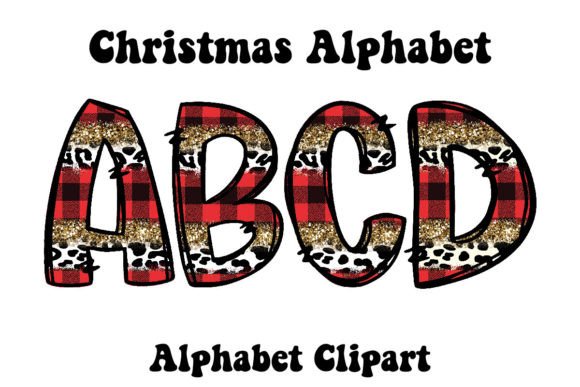 Christmas Red Plaid Gold Glitter Doodle Illustrations