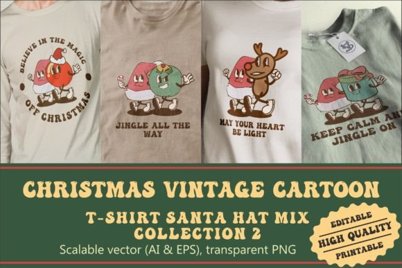 Christmas Santa Hat Mix Vintage Cartoon Illustrations