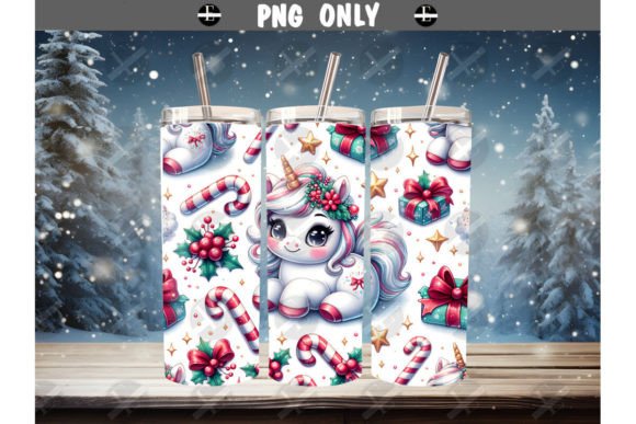 Christmas Tumbler Wraps: Unicorn Illustrations