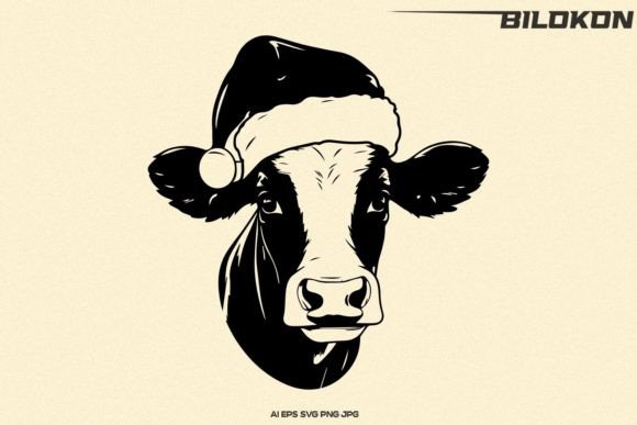 Cow in Santa Hat SVG: Festive Illustrations
