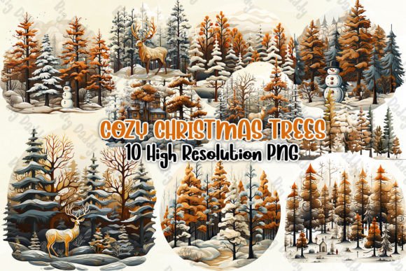 Cozy Christmas Trees: Sublimation Clipart & Illustrations