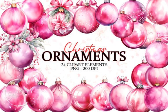 Pink Watercolor Christmas Balls Illustrations Review