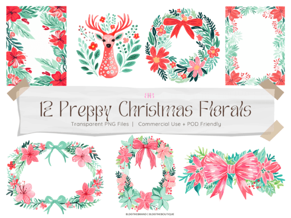 Preppy Christmas Floral Border PNG Files Review