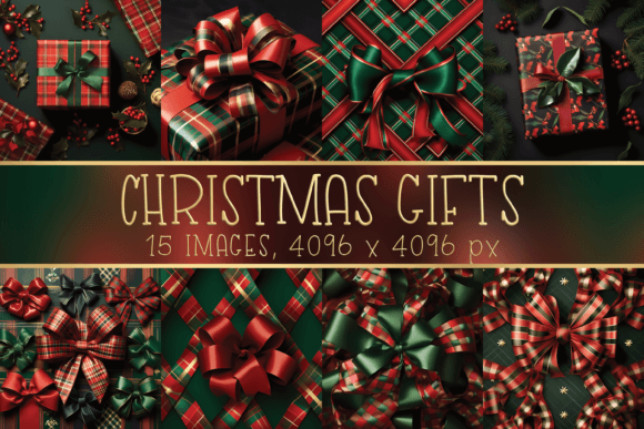 Red Green Christmas Gift Box Illustrations