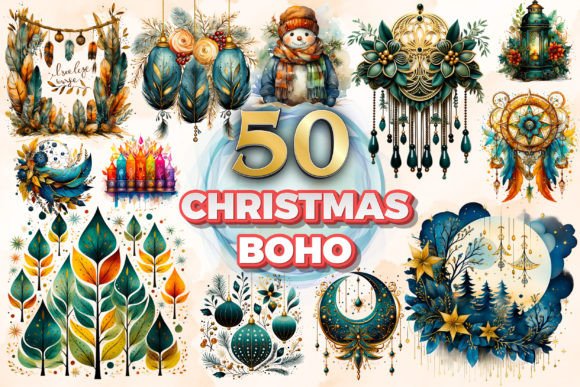 Review: Christmas Boho Clipart Sublimation 8 Illustrations