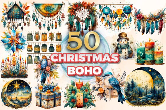 Reviewing Christmas Boho Clipart Sublimation 1 Illustrations