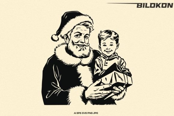 Santa Claus and Little Boy Christmas SVG Illustrations