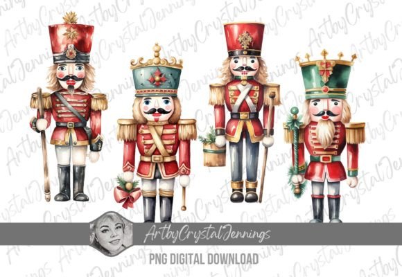 Watercolor Christmas Nutcracker Clipart Illustrations