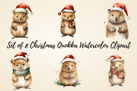 Watercolor Christmas Quokka Clipart for Illustrations