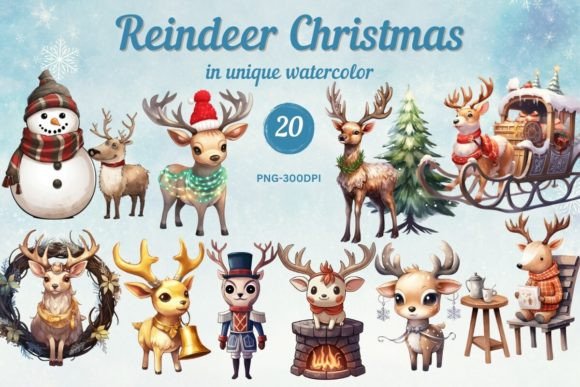 Watercolor Reindeer Christmas Clipart Review