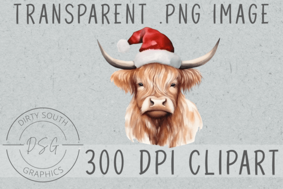 Watercolor Winter Christmas Highland Cow Illustrations