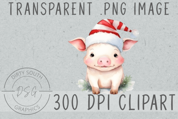 Watercolor Winter Christmas Pig Illustrations